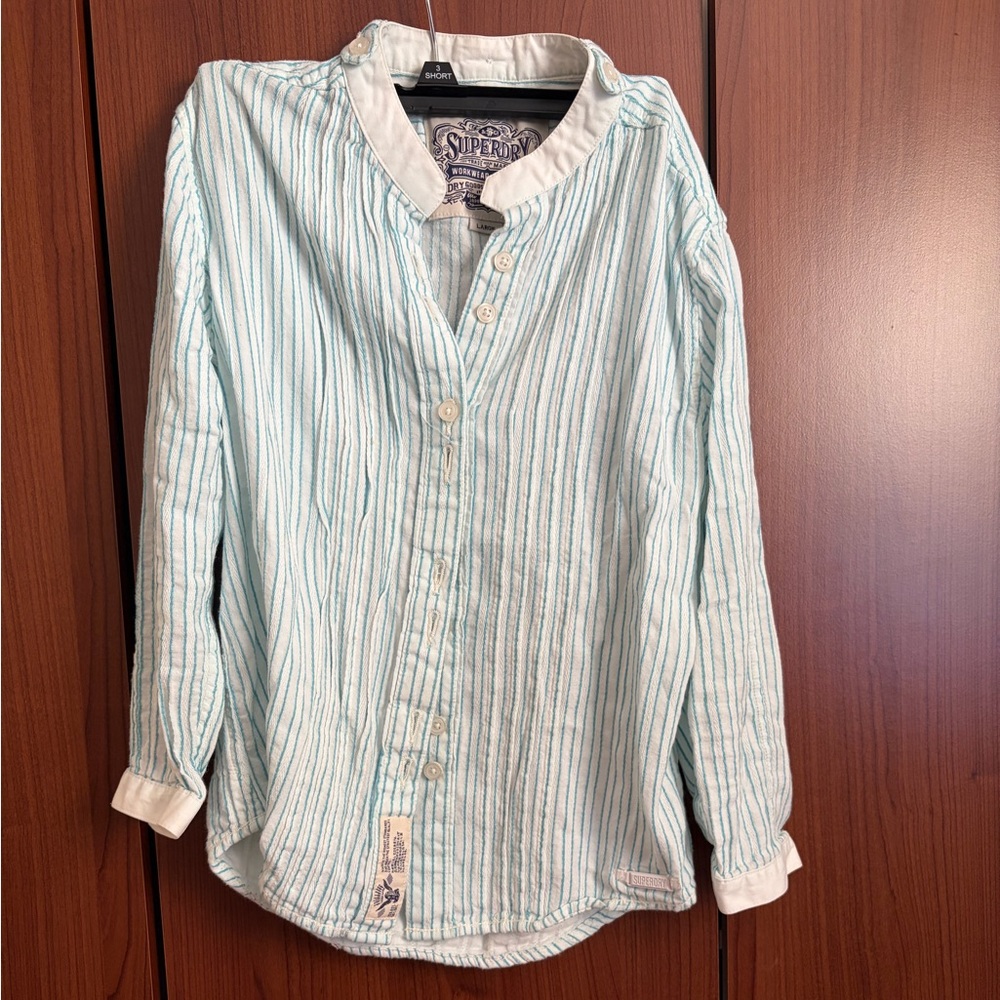 Superdry Button Down Shirt - Aqua and White